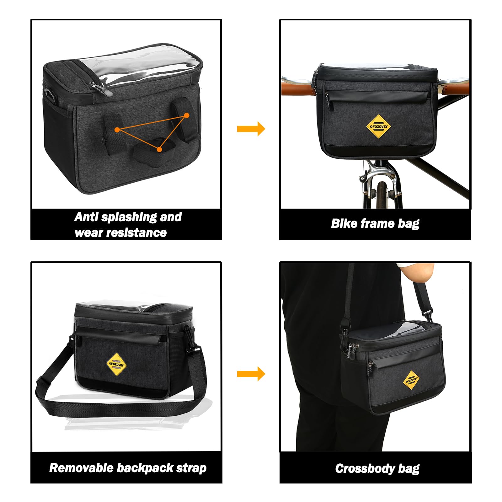 Borsa per manubrio della bicicletta, cestino per bici con touch screen in TPU, design impermeabile e isolato nella parte anteriore del cestino della bici, borsa da bici di grande capacità da 4,5 l,