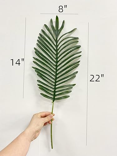 Miniatura 2 de Rikyo 10 hojas de palma artificiales de 22 pulgadas con tallo, plantas tropicales de palmera sintética, hojas verdes para selva, Hawaii, cumpleaños,