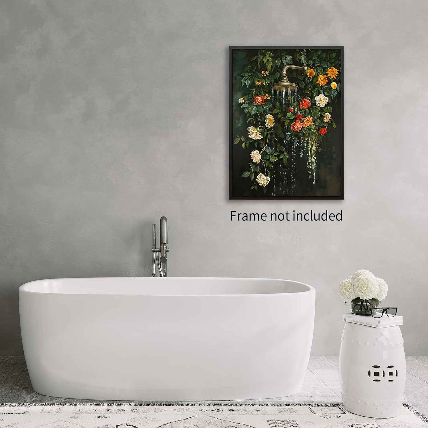 FuSatisYilife Dark Green Floral Bathroom Wall Art Vintage Flower Botanical Poster Moody Wildflowers Plant Canvas Prints Bath Shower Wall Decor for Rustic Restroom 24x36 inch Unframed