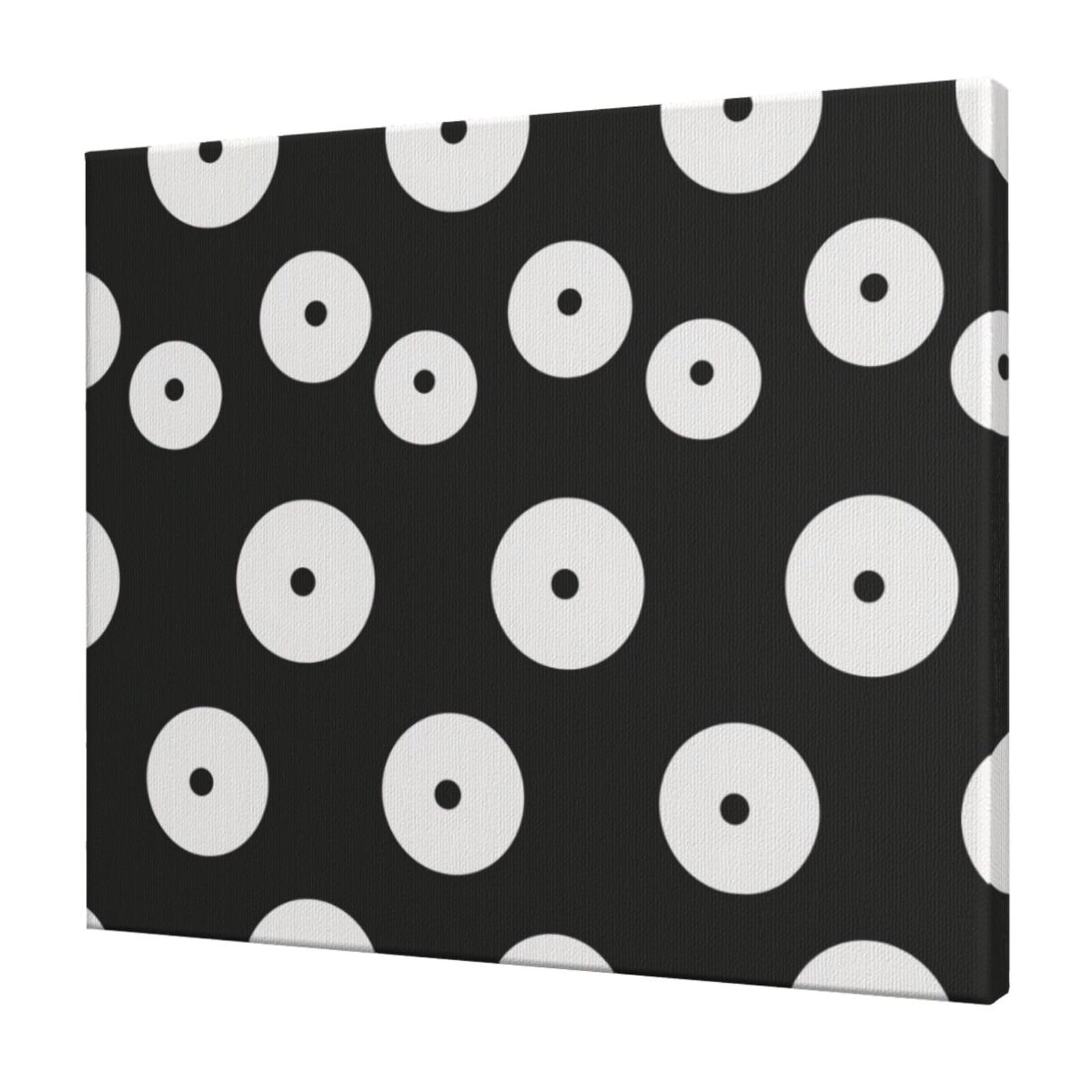 YKLJG Black And White Polka Dot Printed Wall Art Canvas Prints 60x50 CM Wooden Framed Picture Painting Artwork for Bedroom Kitchen Home Office Decor