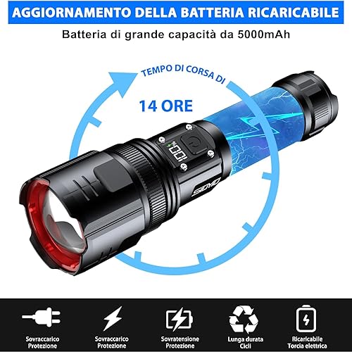 Miniatura 8 de Linternas de alto lúmenes, 200000 lúmenes linterna recargable con pantalla de alimentación digital, linterna táctica con zoom, 4 modos para camping,