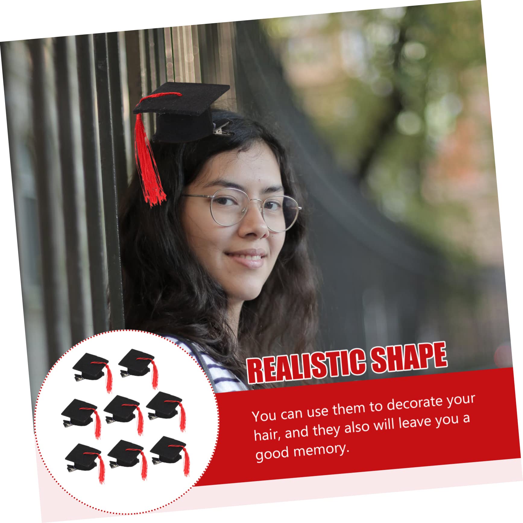 SOLUSTRE 8pezzi Cappello da Laurea Tema Forcina per Capelli Elementi di Laurea Fermaglio per Capelli in Stile Stagione delle Lauree Accessori per Foto