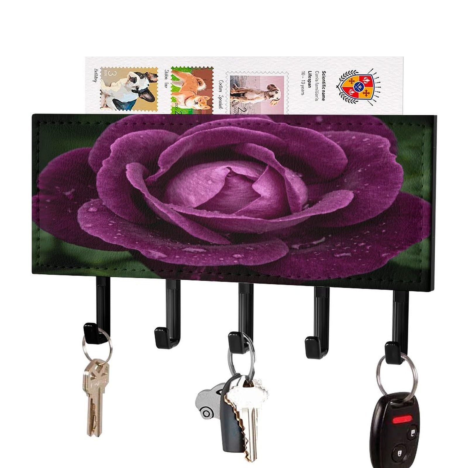 Soporte para llaves con diseño de rosa morada para decorar el recibidor