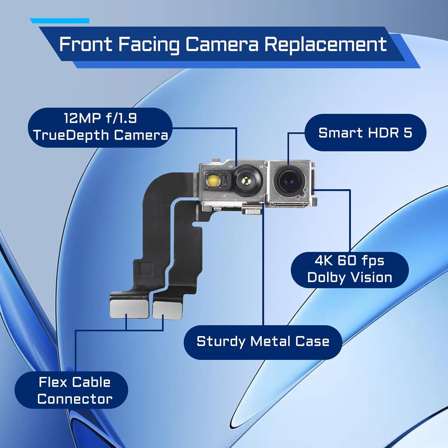 for iPhone 15 Pro Front Facing Camera Replacement Selfie Camera 15pro OEM 12MP Front Camera Flex Cable Module Proximity Sensor Repair with Fix Tools Kit A3102 A2848 A3101 A3104