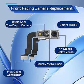 for iPhone 15 Pro Front Facing Camera Replacement Selfie Camera 15pro OEM 12MP Front Camera Flex Cable Module Proximity Sensor Repair with Fix Tools Kit A3102 A2848 A3101 A3104