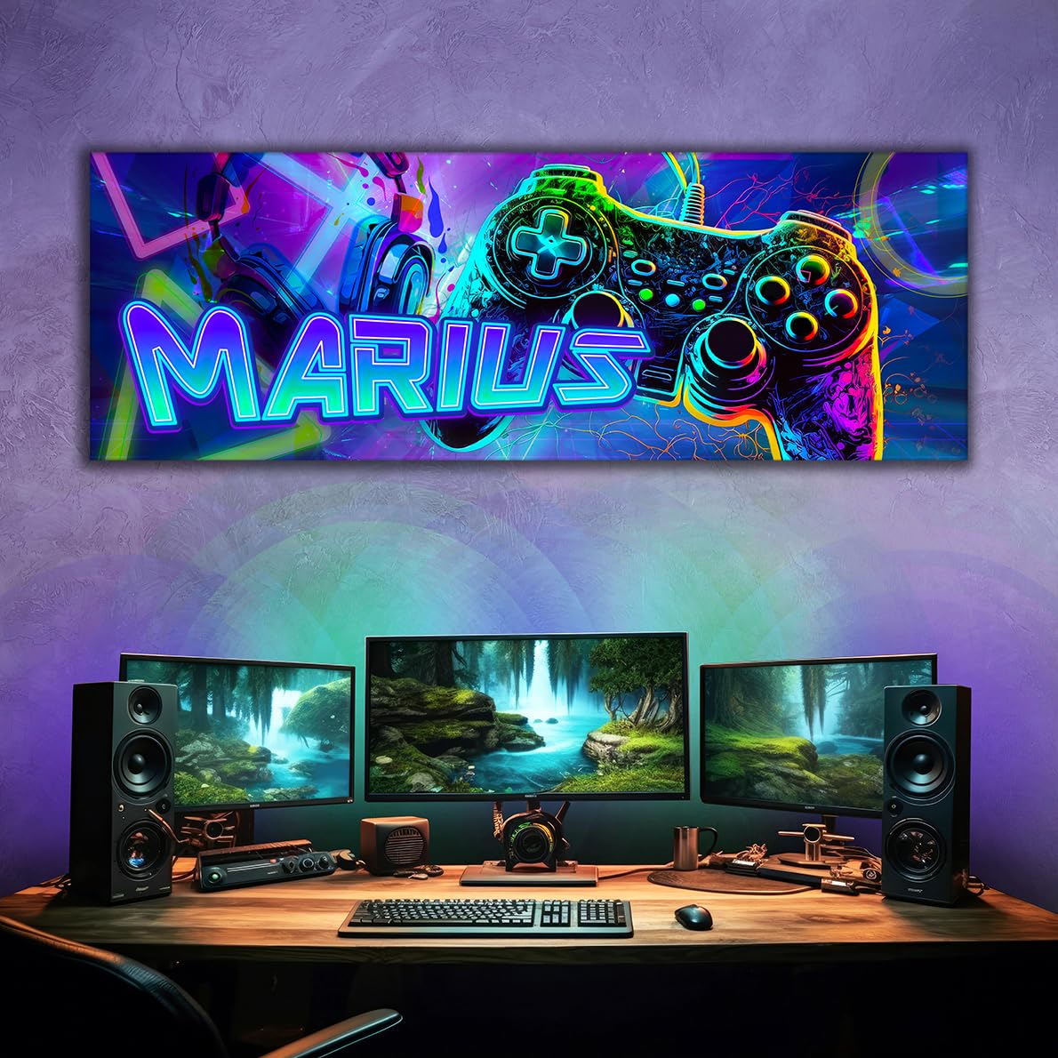 Poster Personnalisé Prénom Gamer PC Affiche Murale Gaming RGB Déco