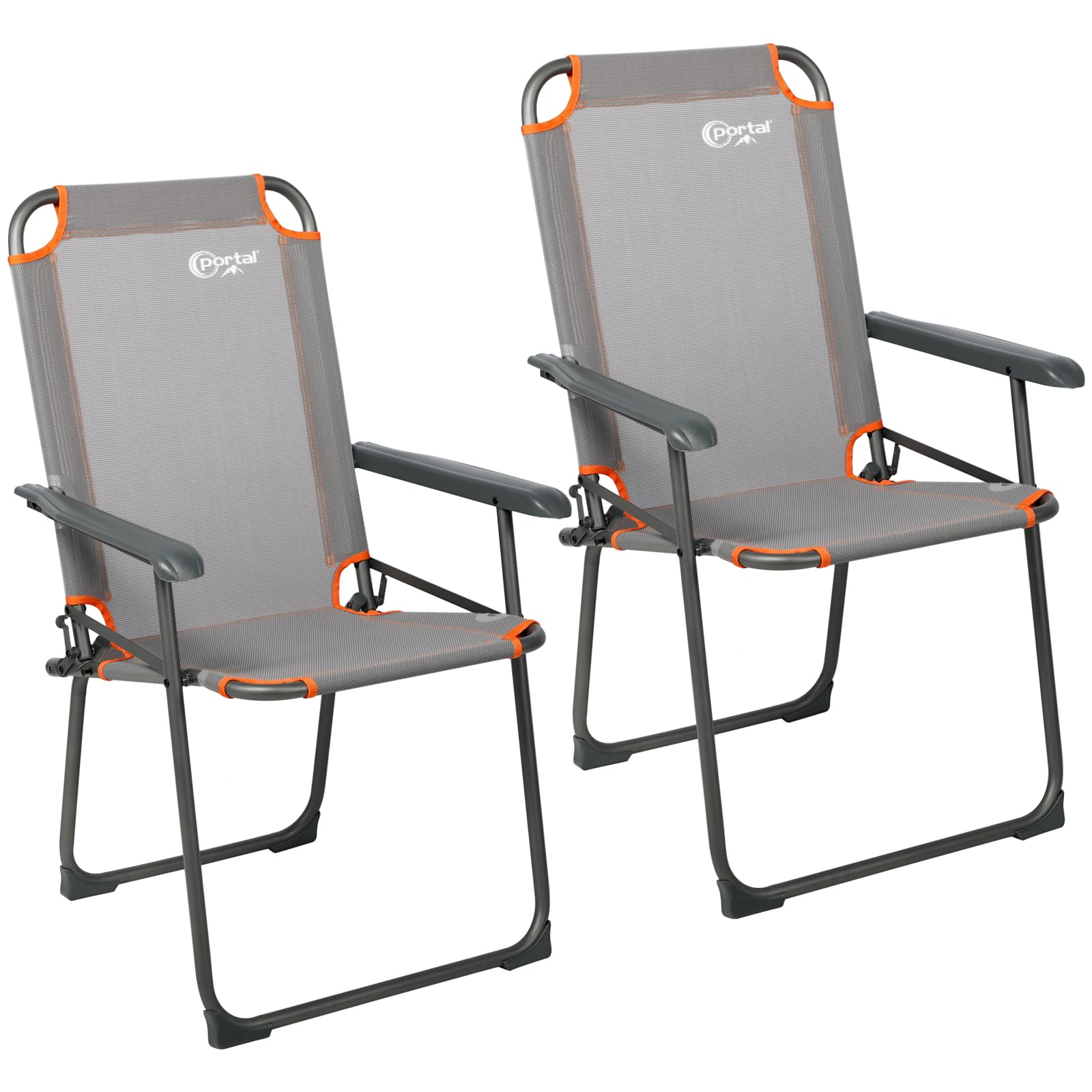 Portal Campingstuhl faltbar Klappstuhl Camping bis 100kg belastbar leicht Angelstuhl Strandstuhl klappbar hohe Rückenlehne für Outdoor Garten Festival Orange Grau