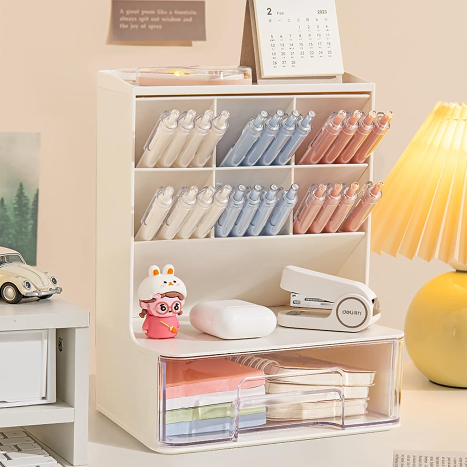 Seven Moon Desk Storage Organizer with Drawer - Space-Saving Solution for Home, Office & School - Perfect for Pens, Stationery, and Makeup Organization (White) 1