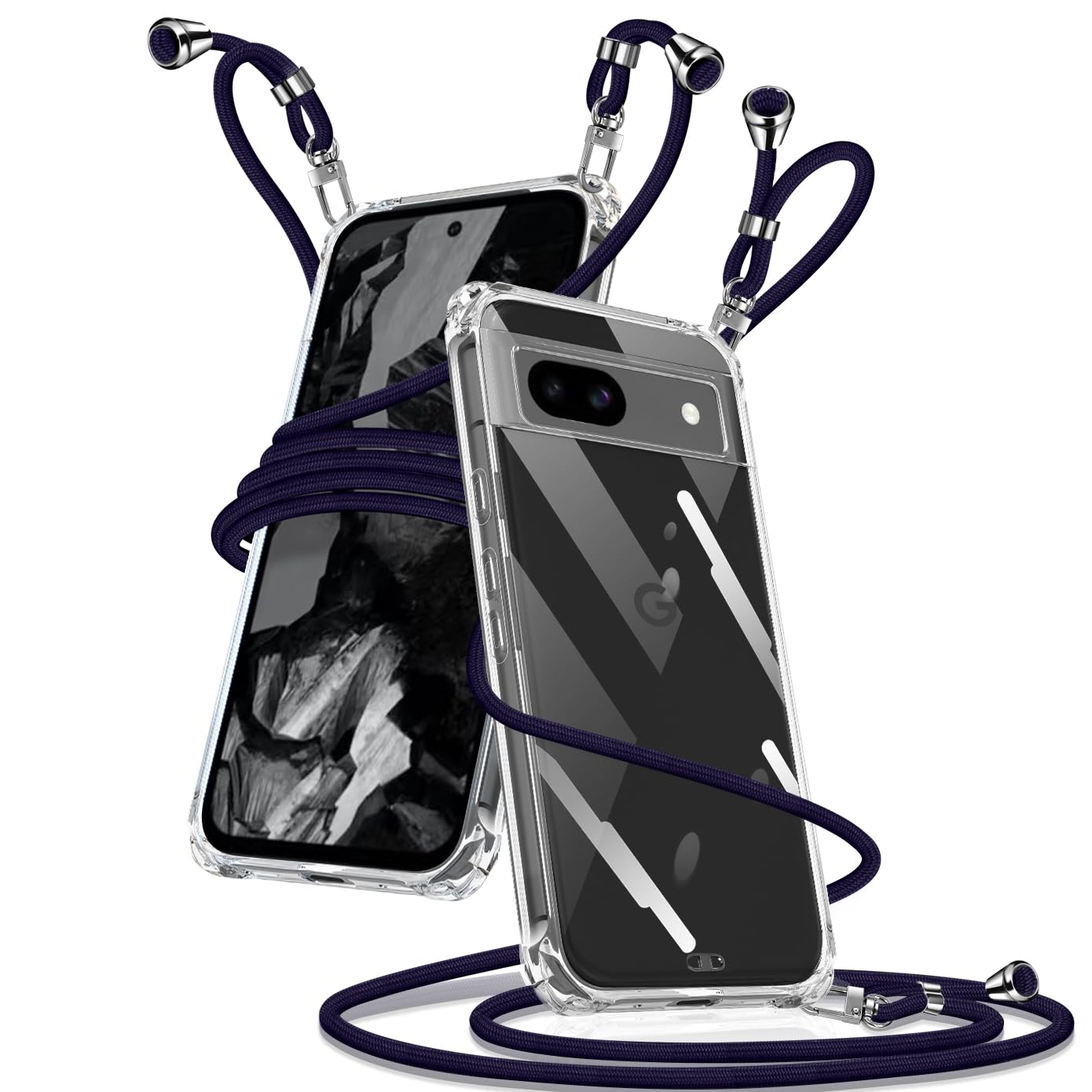 Google Pixel 8a ケース クリア ショルダー ピクセル8a カバー 携帯ストラップ Google Pixel 8a スマホケース 肩掛け 斜めかけ 縄掛けケース 透明 薄型 軽量 TPU 携帯ケース 紐付き 斜めがけ 織りストラップ付き 長さ調整可能 取り外し可能 落下防止 紛失防止(ブルー)
