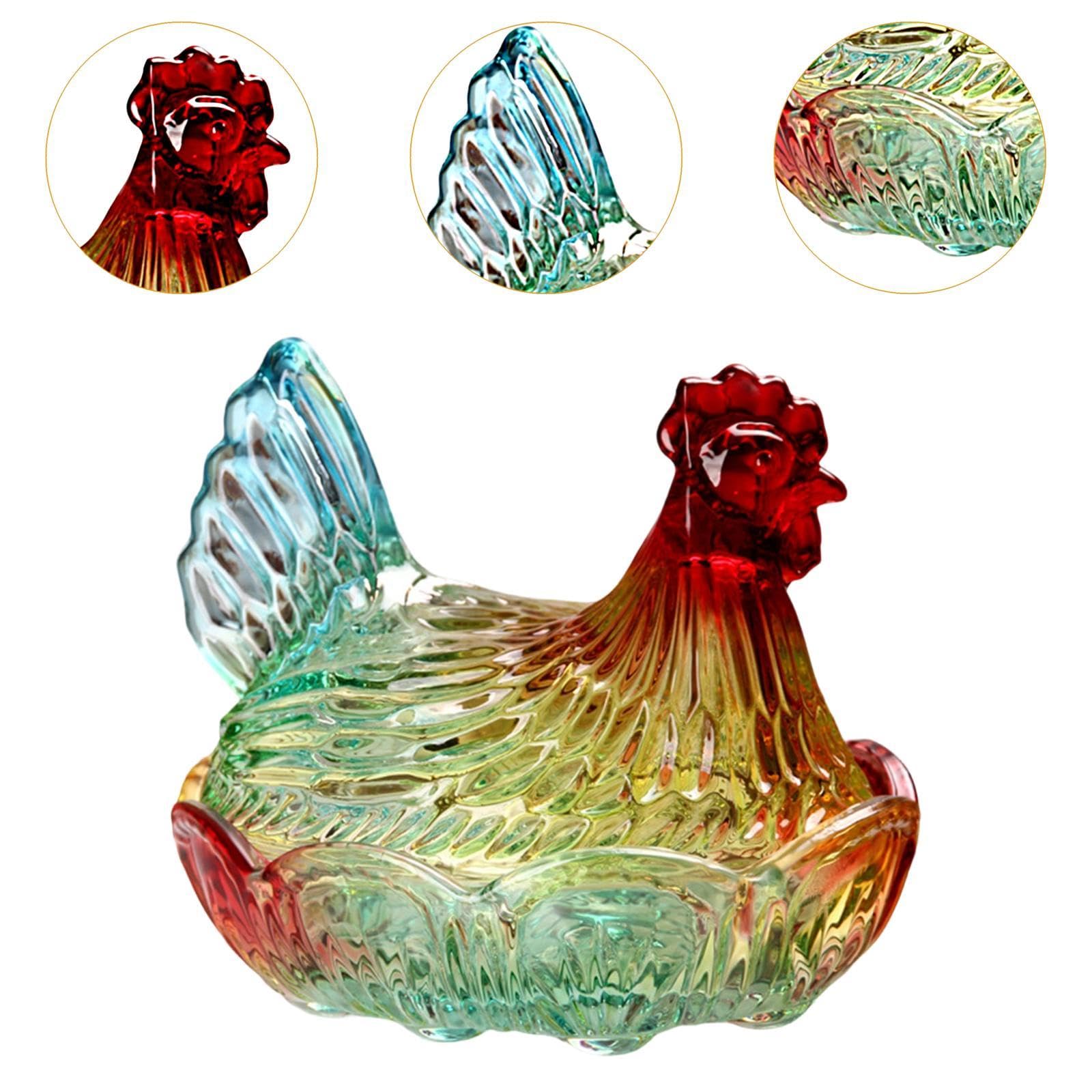 MERIGLARE Plato de Dulces con Forma de Gallina, Plato para Aperitivos Y Postres, Resistente, de Cristal de Calidad, Ideal para Cocina, Oficina Y Bodas, Multicolor, Individual