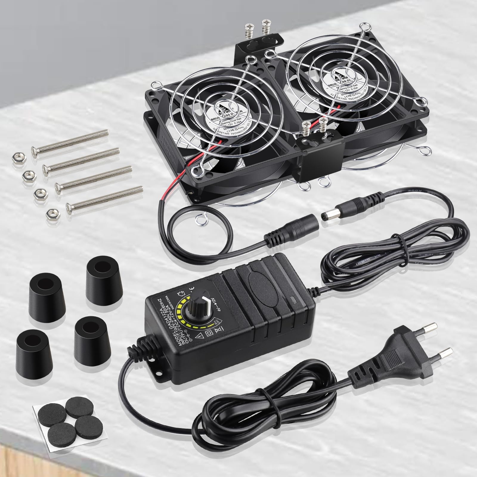 GDSTIME Ventilatore 220 V 80 mm a cuscinetto a sfera doppio 80 x 80 Ventilatore 230 V PC Ventilatore con controller di velocità regolabile per PC Router TV Box Mobile