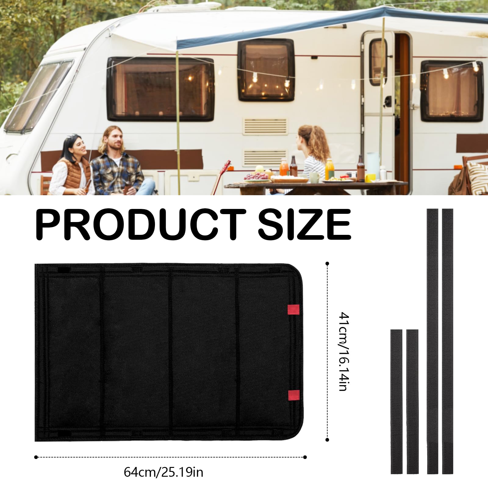 2PCS Bâche De Fenêtre Camping-Car, 64 * 41CM Brise-Vue pour Fenêtre De Camping-Car Pliables sans Perçage Protection UV Bâche De Protection Noire pour Caravane