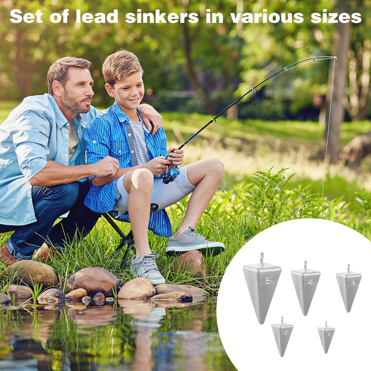 Pyramid Sinkers Fishing Weights 45-Piece Assortment Kit (1oz 15pcs, 2oz 12pcs, 3oz 8pcs, 4oz 8pcs, 5oz 2pcs), Lead Surf Fishing Weights for Saltwater Ocean Beach & Pier Fishing