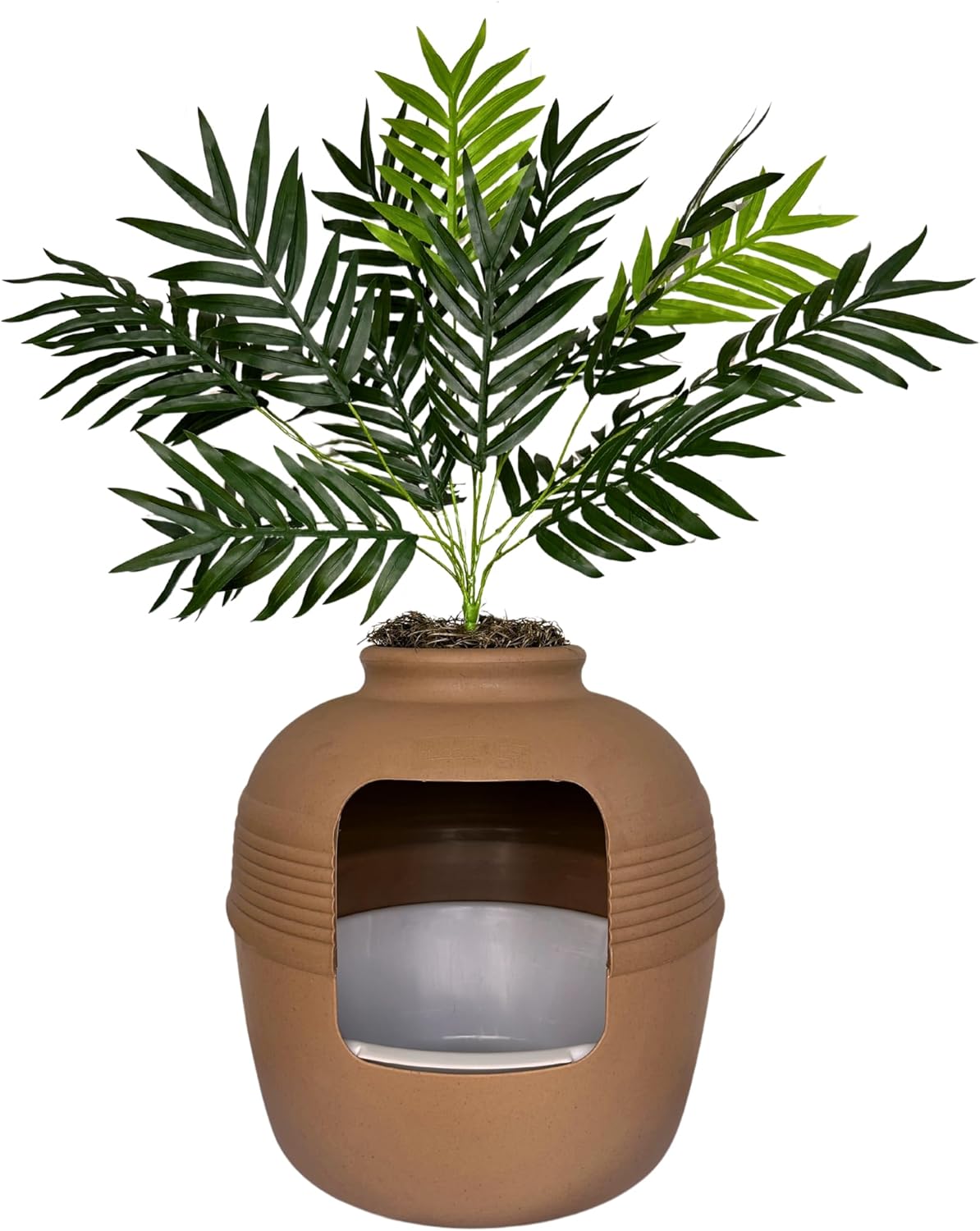 Good Pet Stuff, Original Hidden Litter Box & Reusable Liner Essentials Kit, Round Enclosed Cat Planter Litter Box with Artificial Plants, Vented Carbon Odor Filter System, Easy to Clean, Mocha Brown Mocha Brown Original Essentials Kit
