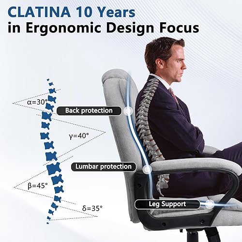 Miniatura 5 de CLATINA Silla de oficina ejecutiva ergonómica con tapizado giratorio de altura ajustable, acolchado grueso para reposacabezas y reposabrazos para