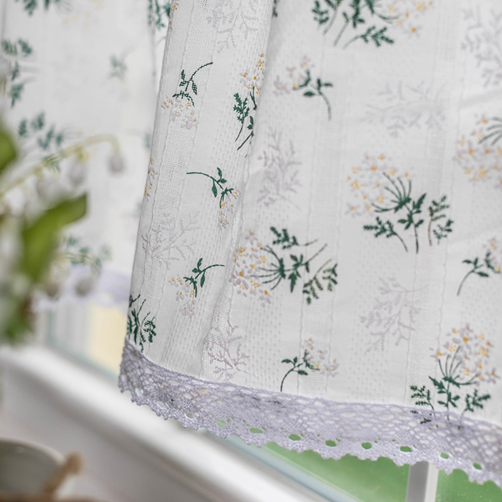 Mantovana, Mantovane Decorative con Volant, Non è Necessario forare Le Tenda da Cucina, Mezze Tende in Pizzo di Cotone e Lino, Tende divisorie da bistrot(W51.1xH31.4/130x80cm)