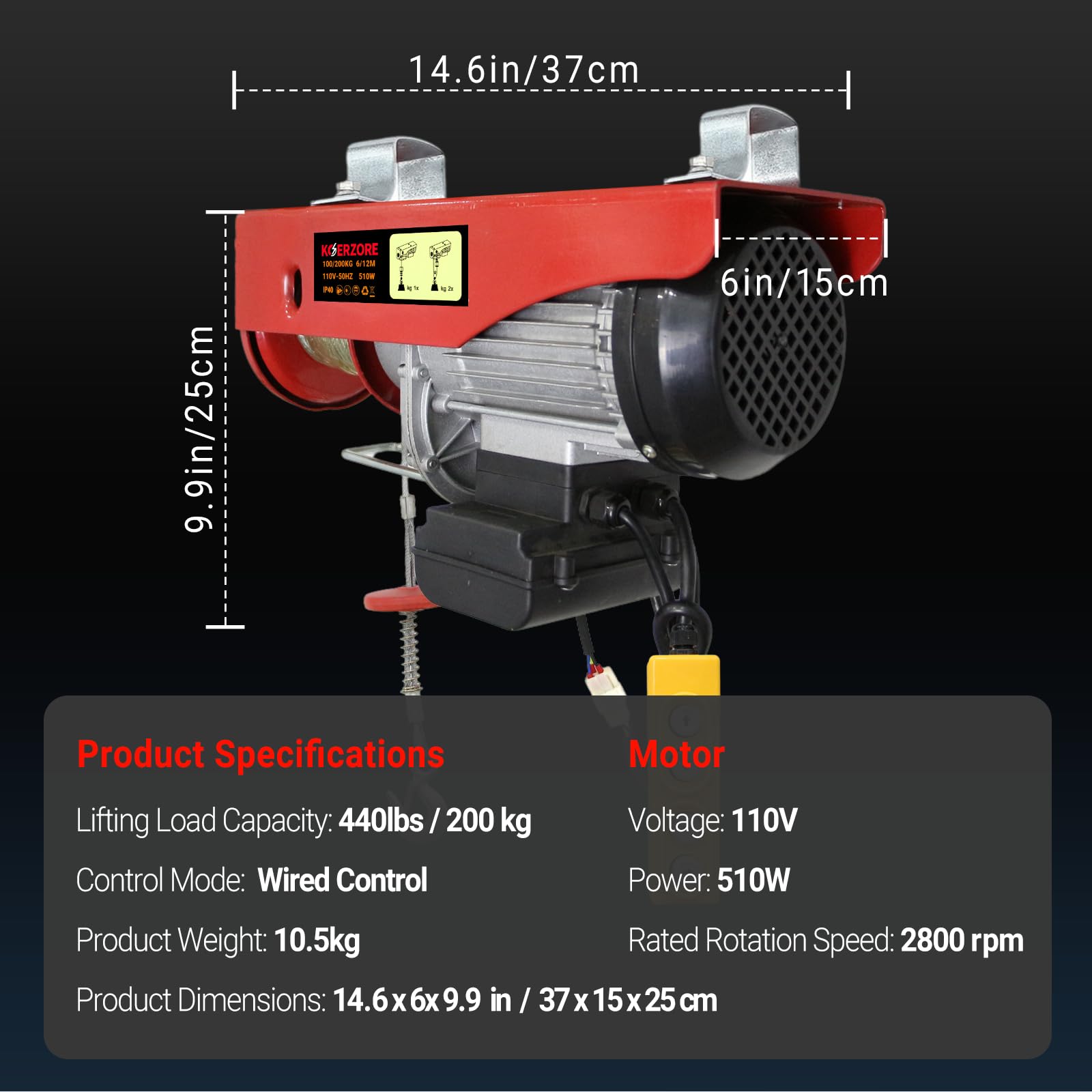 KOERZORE 440 Lb Electric Hoist Winch - Heavy Duty Lifting -8 KOERZORE 440 Lb Electric Hoist Winch - Heavy Duty Lifting -8