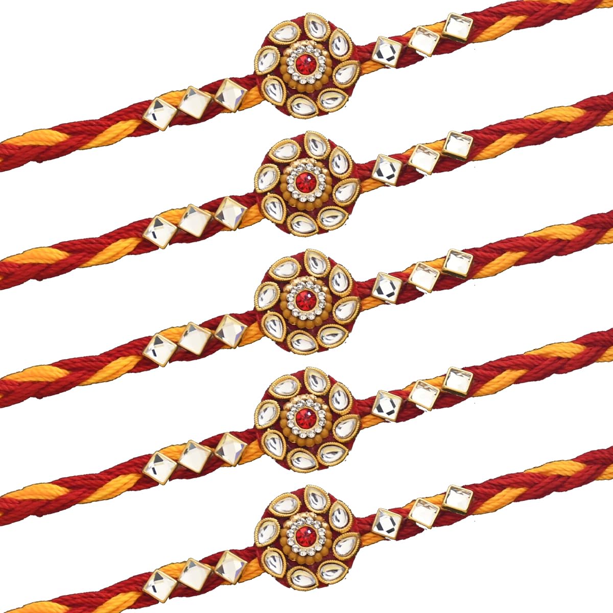 Saugat Traders Mens Moli Dhaga Stone Rakhi for Brother Set of 5 with Roli Chawal Pack - Traditional Handmade Rakhi - Rajasthani Designer Rakhi Combo (Pack of 5) (B0D4TQ1K5Q) Amazon Price History, Amazon Price Tracker