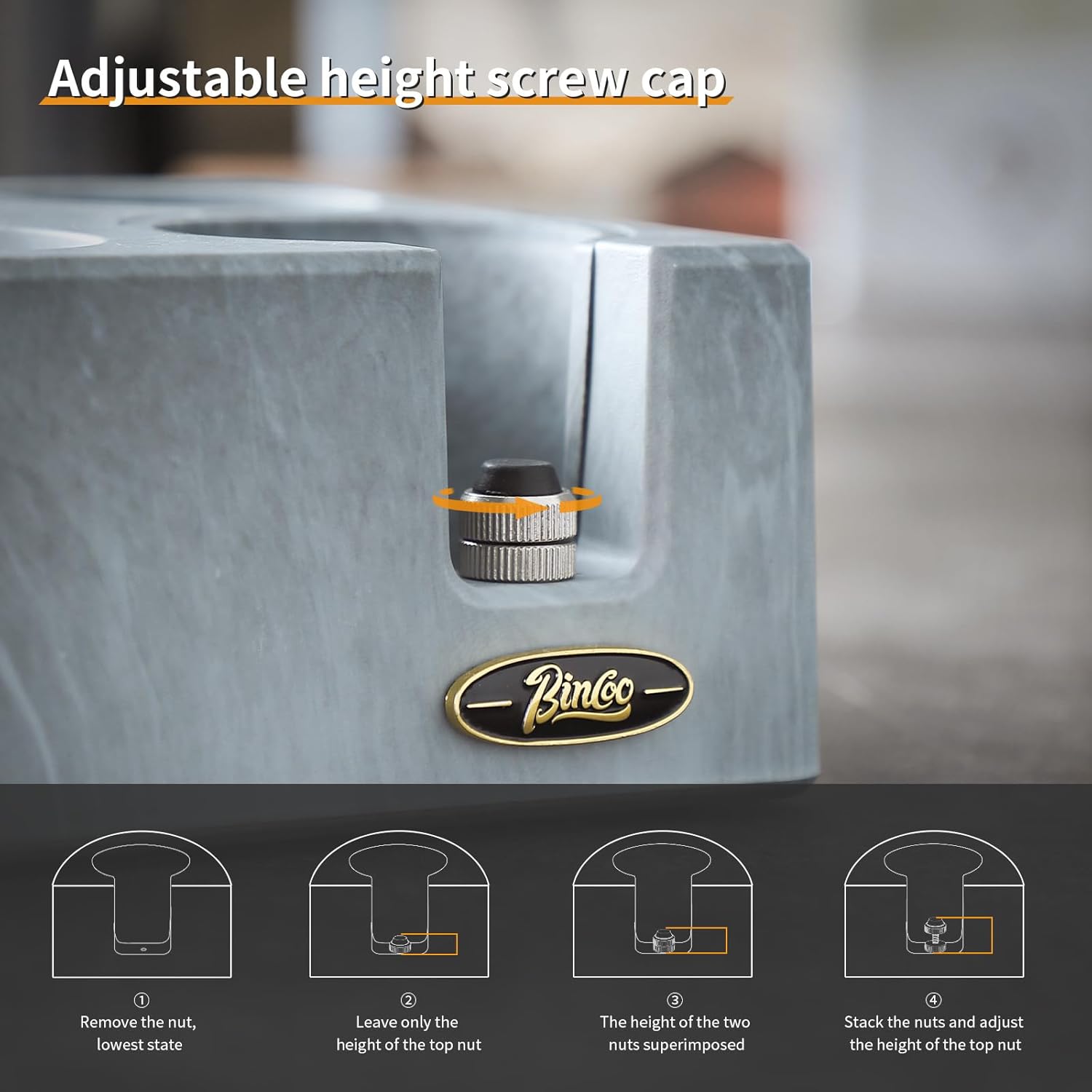 Bincoo Multifunction Espresso Tamper Station 4 Holes,Adjustable Height Espresso Coffee Organizer Box Fit for Storage 51, 53, 58MM Espresso Tamper,Coffee Tamper Holder(Gray)