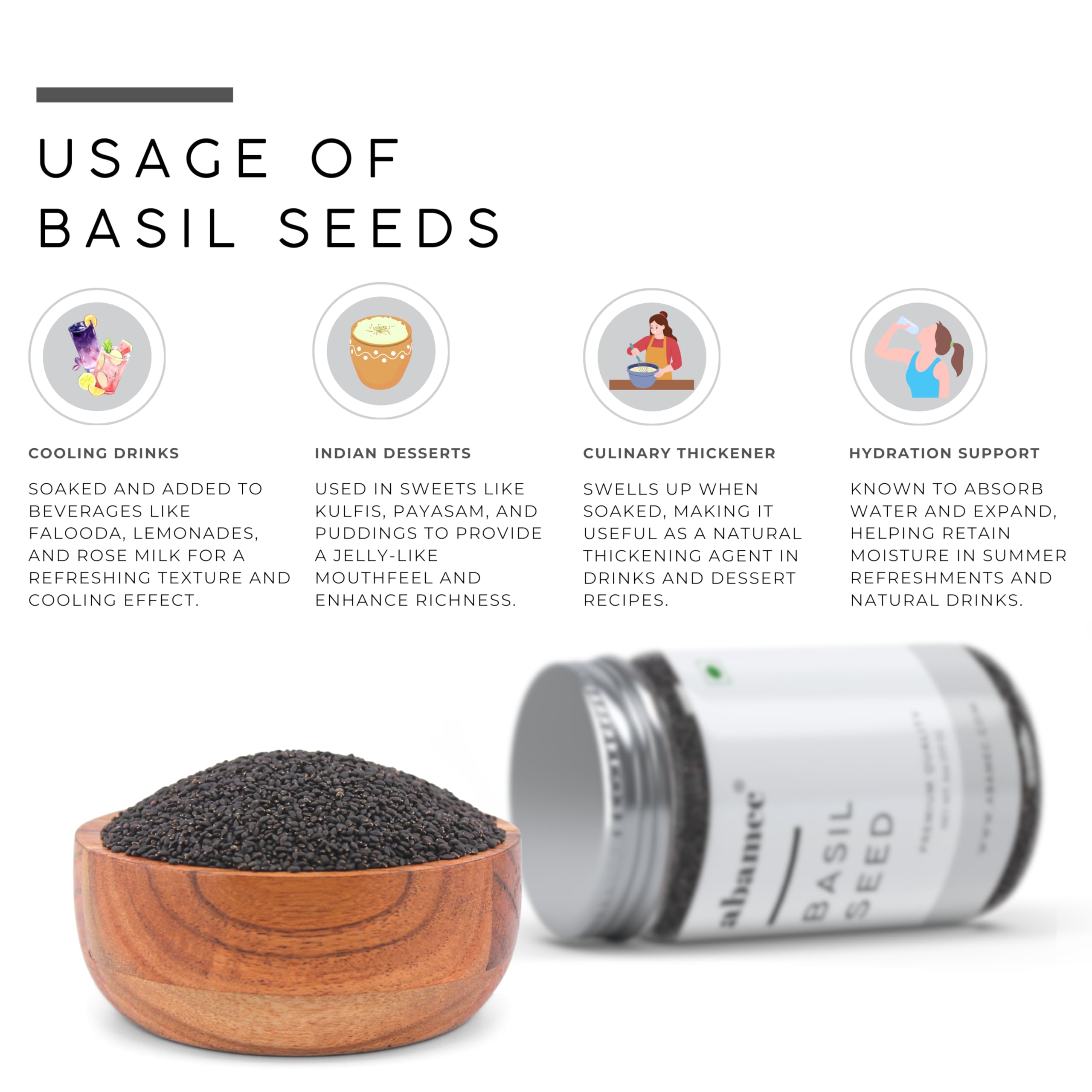 ABAMEC Basil Seeds | Edible Sabja Seeds | Tukmaria | Ocimum Basilicum for Refreshing Beverages, Desserts & Traditional Recipes (Bottle of (454 Grams / 16 Oz)) 1