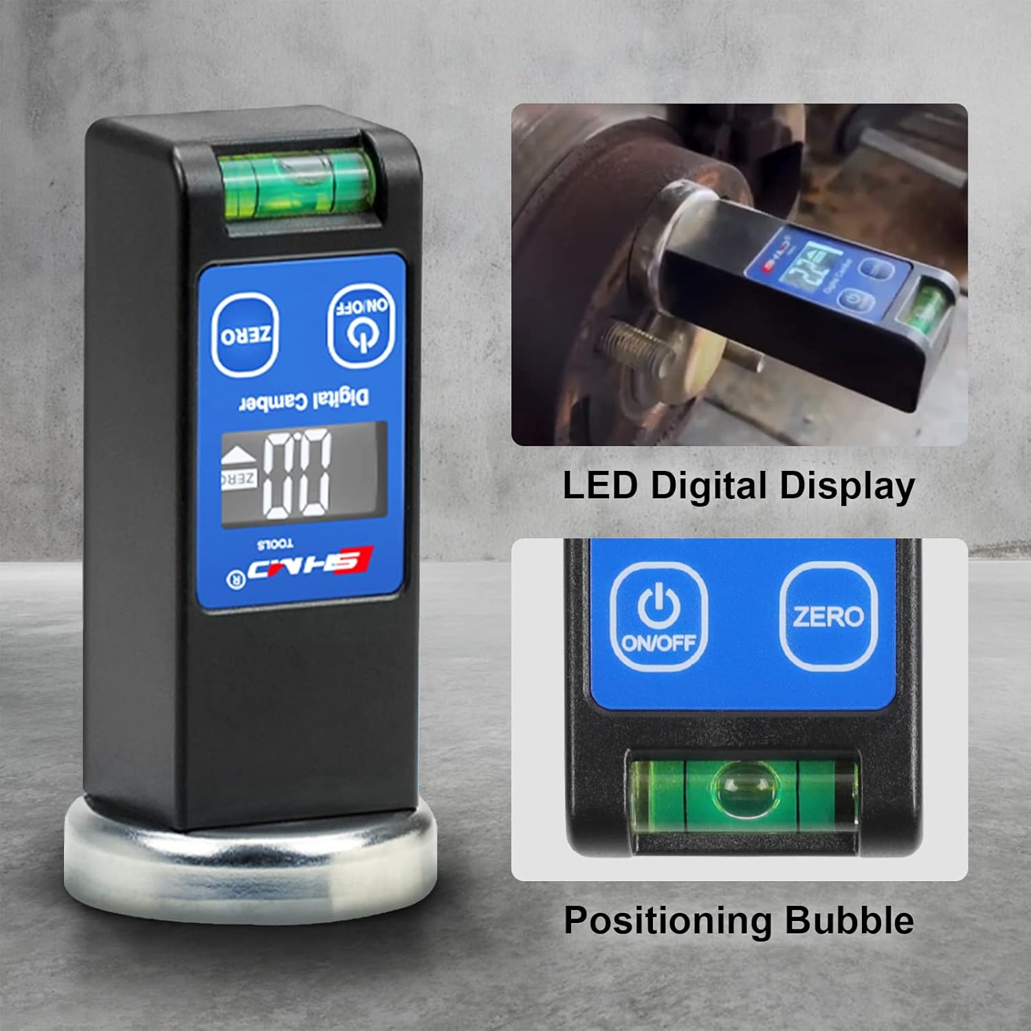Digital Wheel Camber Gauge Alignment Tools -90° to +90°,Universal Accurate Wheel Balancing Tools with Digital Display Horizontal Bubble Tube & Reset Key, Magnetic Camber Alignment for Truck RV