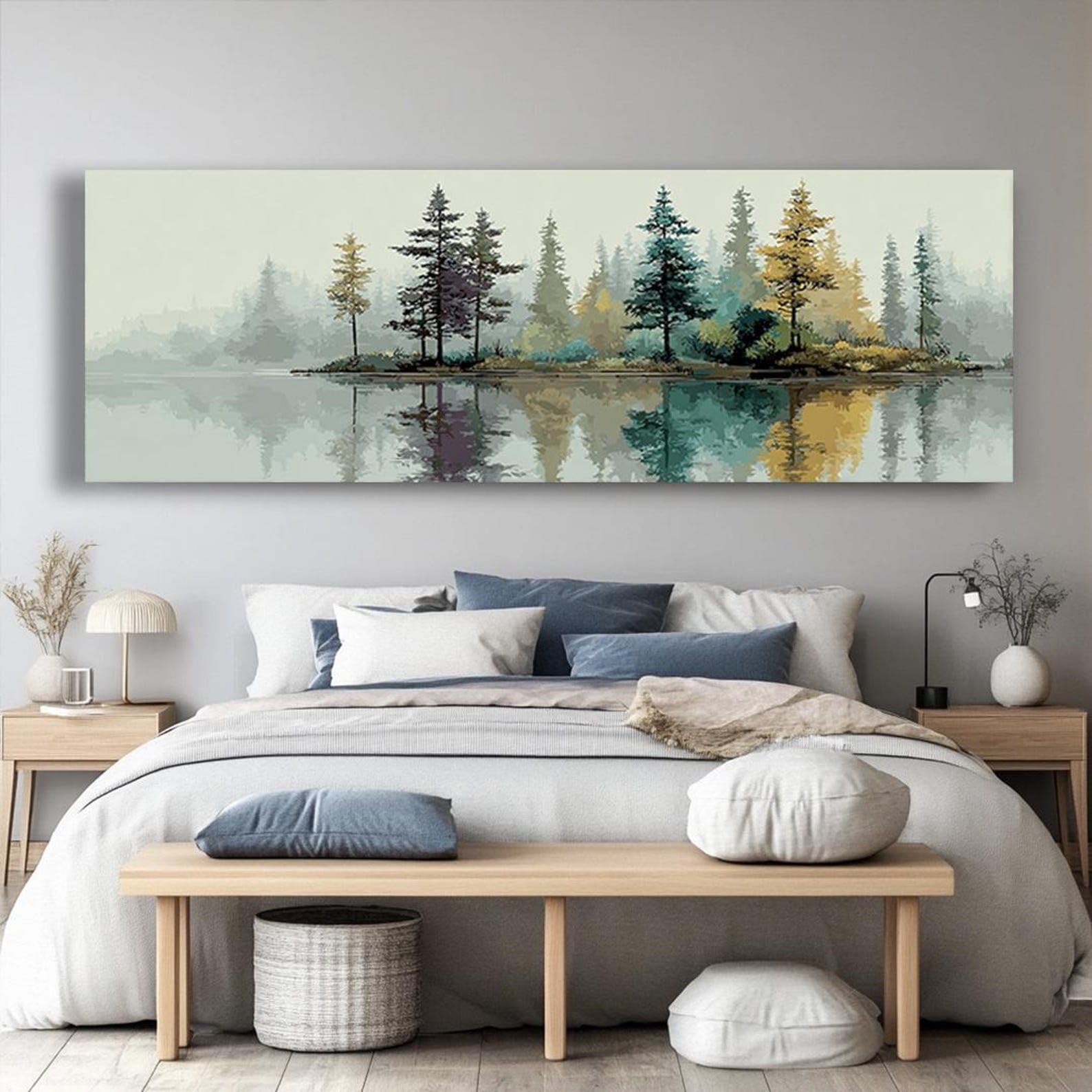 Xinbao Frameless Narrow Horizontal Nature Mountain Canvas Print, Wide Horizontal Abstract Nature Canvas Wall Art For Office, Rooms Halls(40X120cm/Frameless)