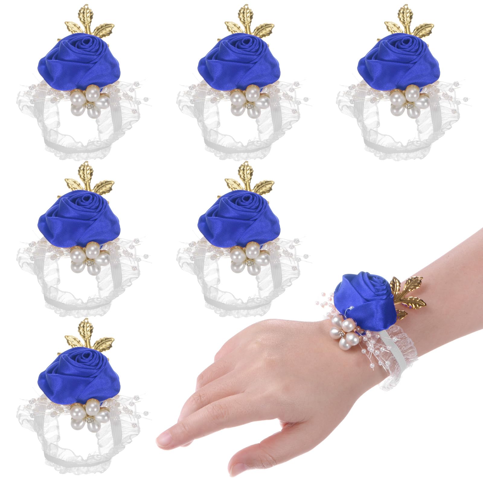 M METERXITY 6-Pack Wrist Corsage Bracelets, Artificial Flower Corsage Wristlets for Wedding/Prom/Party