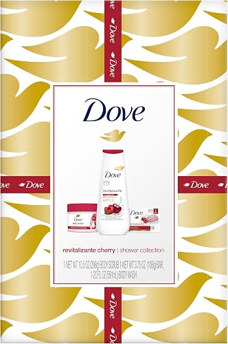 Dove Revitalizing Cherry Collection Gift Set – Fruit and Chia Milk Body Wash, Exfoliating Body Polish + Soap Bar (3 Piece Set)