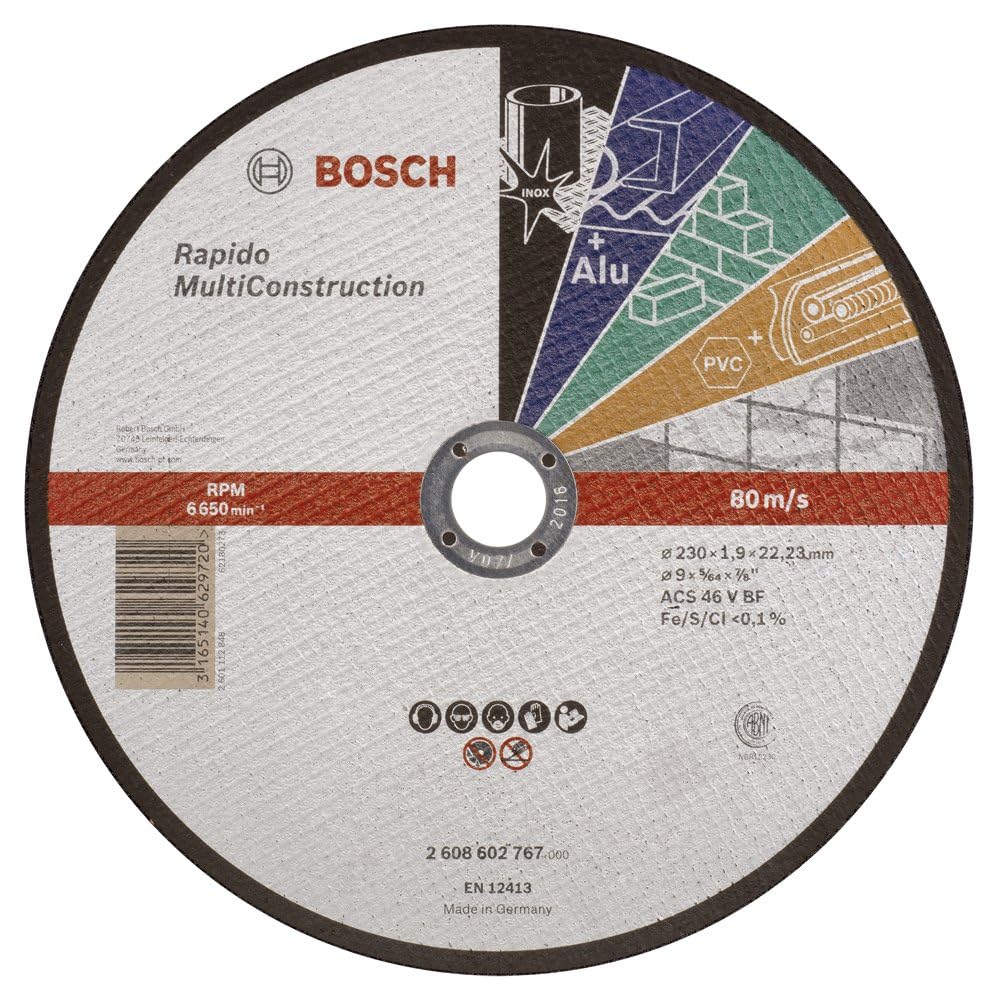 Bosch Gray Accessories Cutting Disc Universal Flat Hub Rapido Multi Construction 230X1.9 Mm Â€“ 2608602767