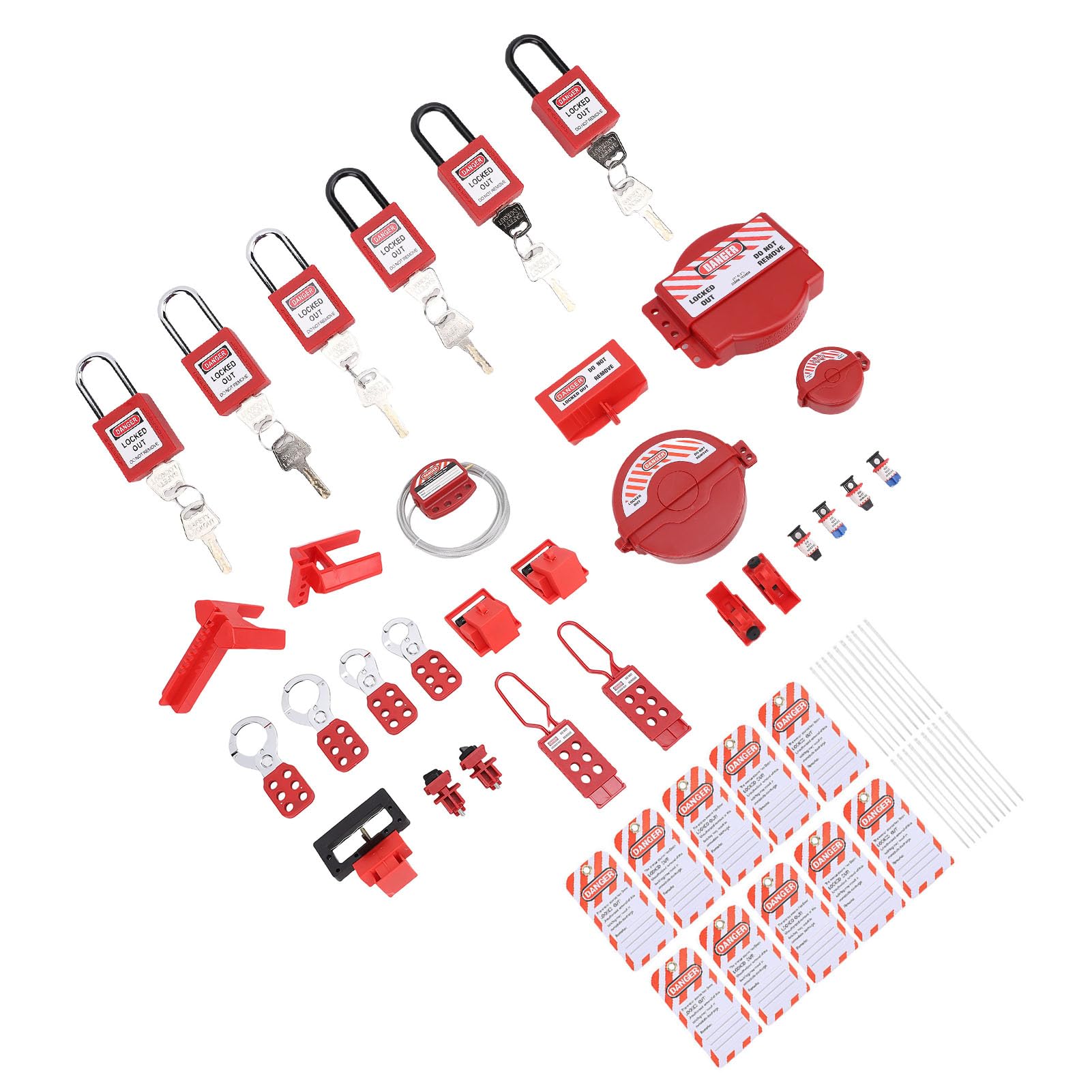 Cryfokt Kit de Etiquetado de Bloqueo Juego de Candados de Seguridad con Bloqueo de Disyuntor con Abrazadera y Caja de Herramientas para de Interruptor Eléctrico, Compatible con OSHA