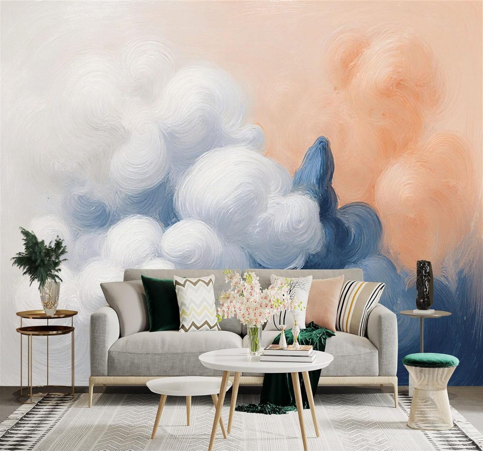 Xlming 430Cm×300Cm(B×H) Abstract Blue White Clouds Mountain Peaks 3D Wallpaper Silky Texture Home Study Office Grey Dining Room Sofa Bedroom Living Room Tv Backdrop-430Cm×300Cm