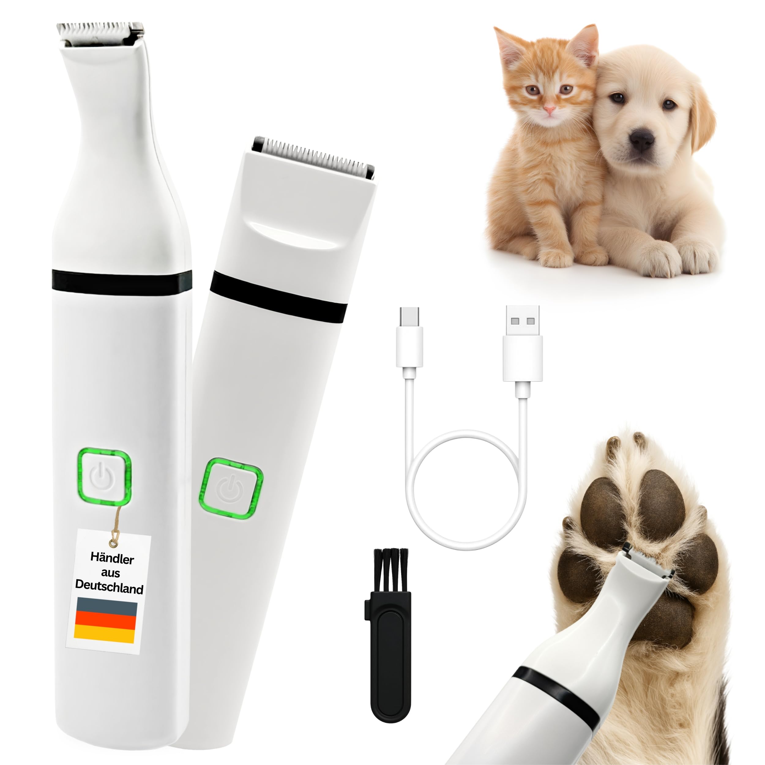 Profi Pfotentrimmer für Hunde und Katzen - Hundepfoten Trimmer leise Schermaschine Hundeschermaschine Rasierer für Augen, Ohren, Fell - starker Motor und Akku - mit USB-C