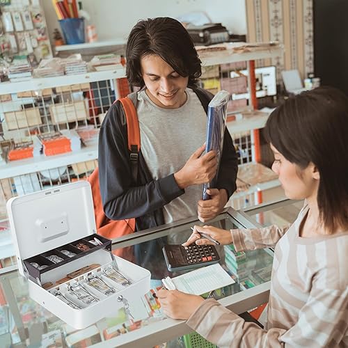 Miniatura 2 de Caja de efectivo con bandeja de dinero y cerradura de llave, caja de dinero grande de metal segura para efectivo, organizador de ahorro de dinero