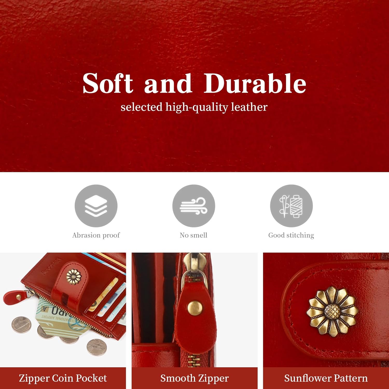 Leather Wallet Women,RFID Blocking Womens Wallet Bifold Compact Card Holder Small Wallet for Women with Removable ID Window Winered - Image 5