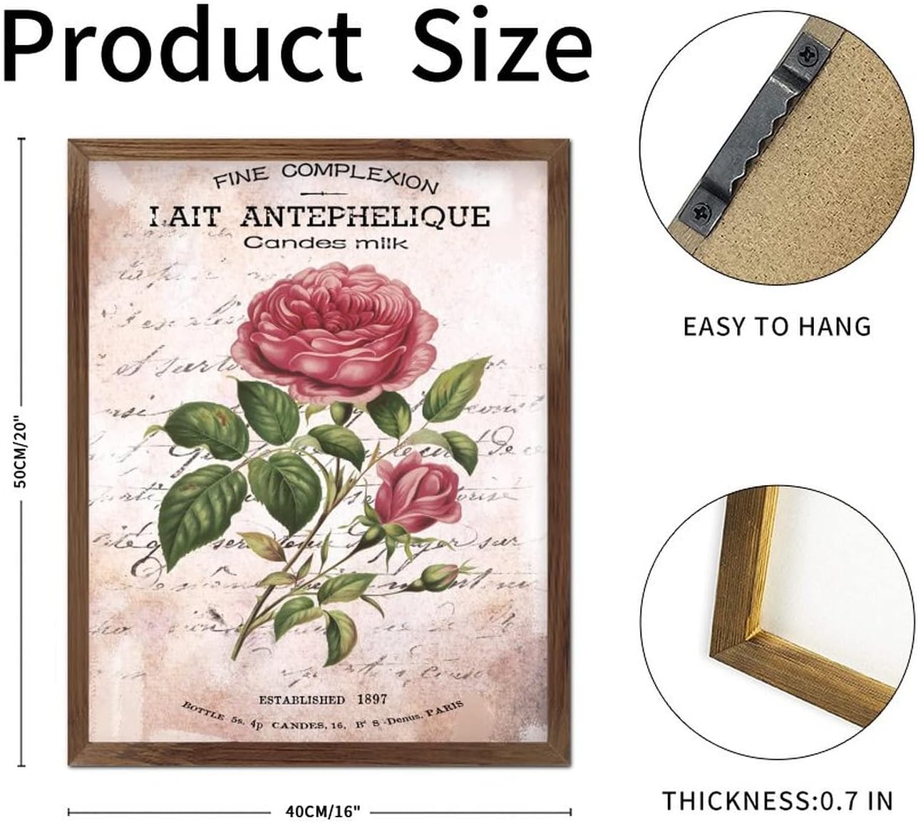 Fine Complexion Candes Wooden Framed Signs Vintage French Peony Flower Wood Wall Art Vintage Garden Floral Wall Decor Hanging Plaque Sign for Grandpa Papa Dad Boyfriend Teacher 20x16inch