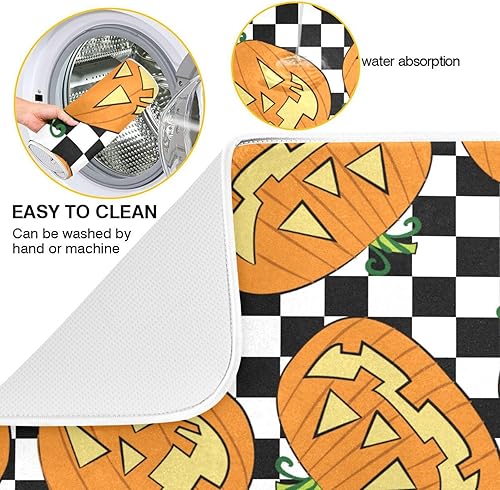 Miniatura 2 de Halloween Pumpkins Checkred Dish Drying Mat Drying Matt Kitchen Counter Countertop Dish Mat Tapete Para Cocina 16'' x 18''
