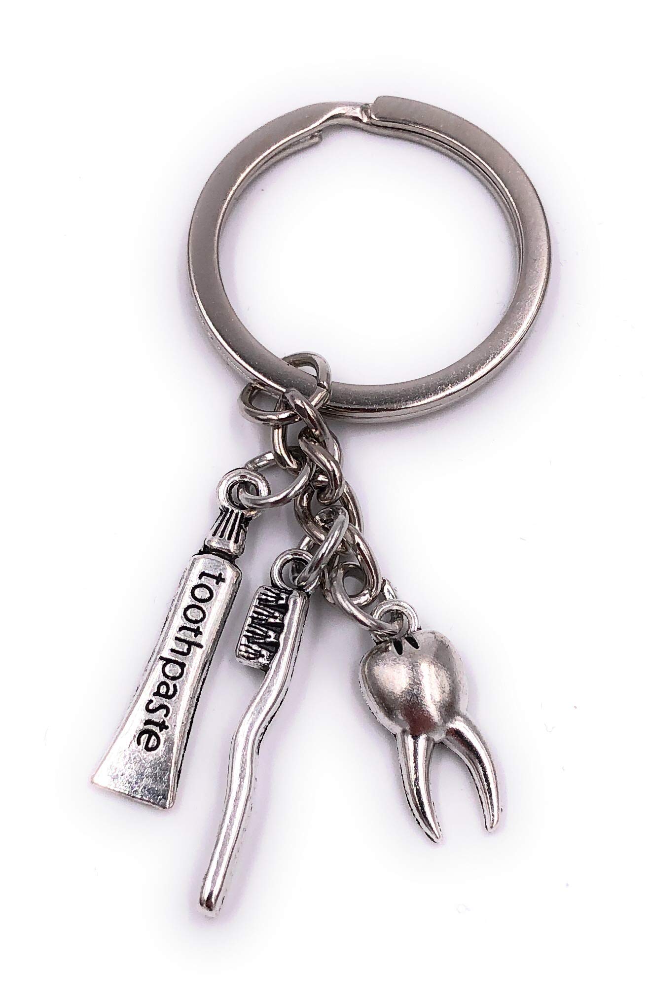 H-Customs Tooth with root toothbrush toothpaste keychain metal pendant