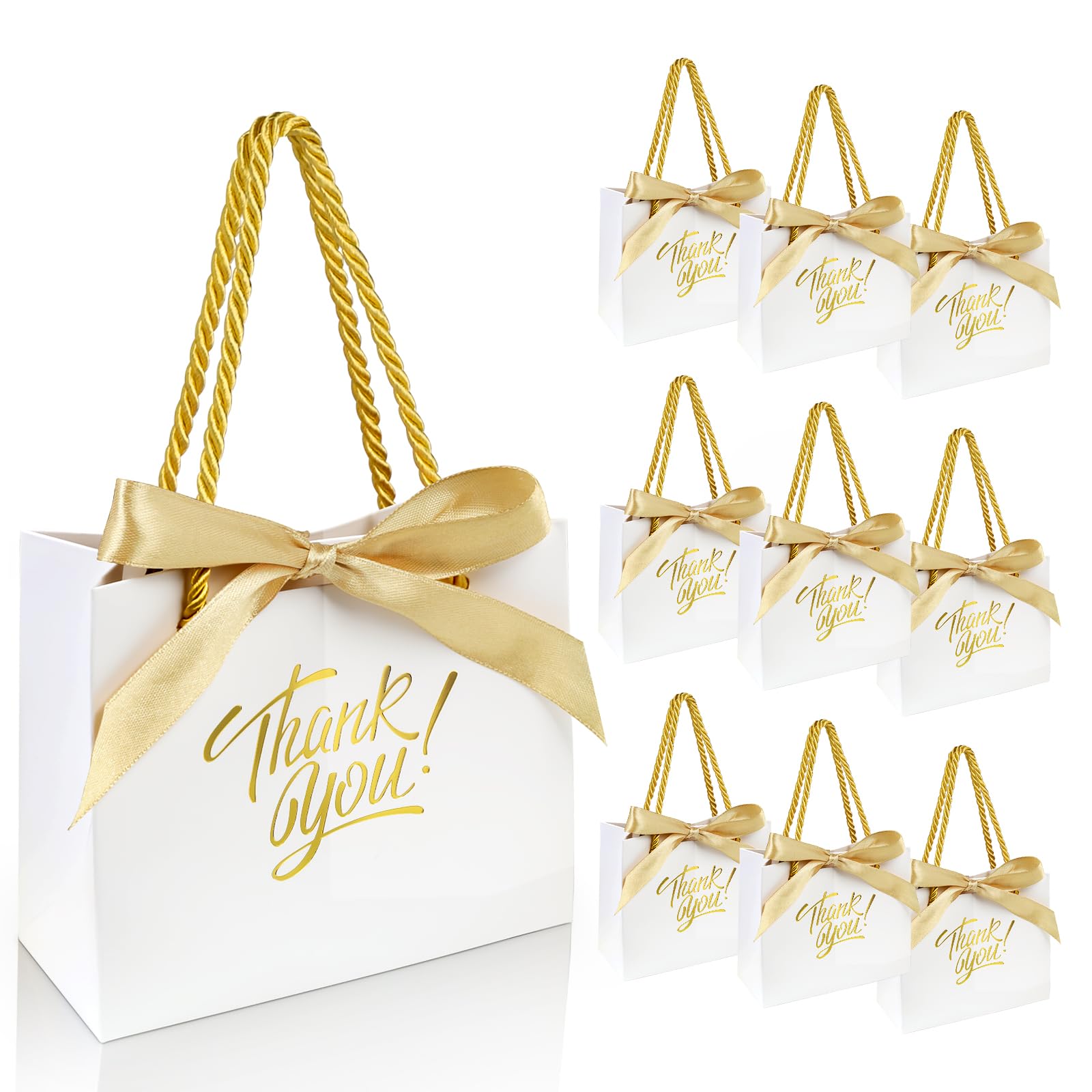 EQOREIIN 30 Pack Thank You Gift Bags with Handles 5.5 x 2.4 x 4.7 Inches Small Gift Bags with Bow Ribbon Party Favor Bags Paper Gift Bags Bulk for Baby Shower, Wedding, Party Favor, Birthday, — image 1