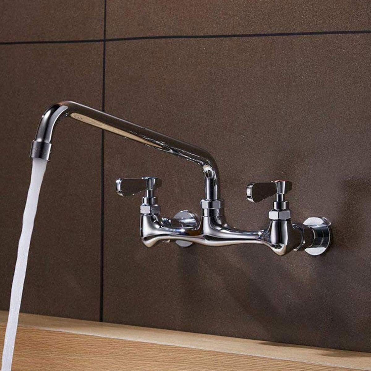 Holiday Deals 🛒 Commercial Kitchen Faucet Utility Wall Mount 8 Inch Center Two Handle Laundry Faucet Industrial Swivel Spout Brass Chrome Stainless Mixer Tap NSF No Lead by Homevacious