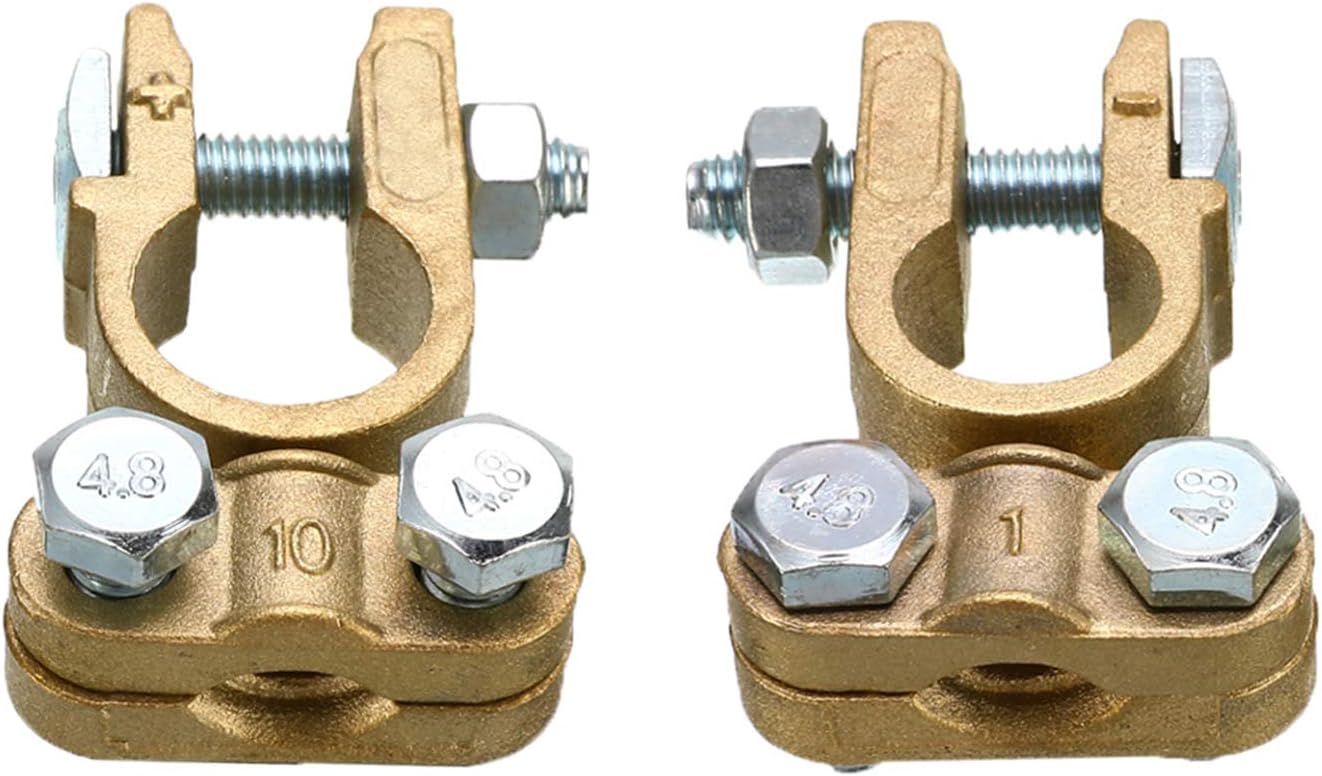 Spurtar Brass Battery Terminals Connectors,Top Post Battery Terminal Protector Set, Positive & Negative Copper Battery Cable Terminals Clamps for Truck Van Marine Boat (1 Pair)