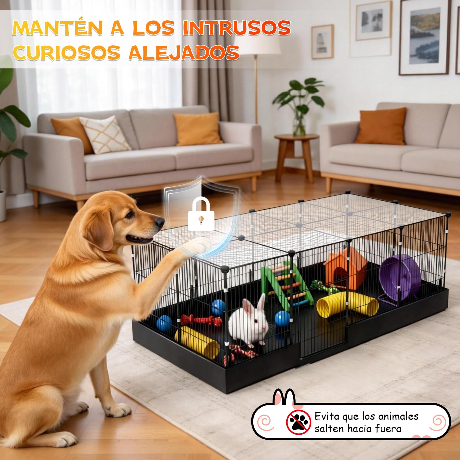 Recinto para animales pequeños, jaula interior con cubierta superior y forro impermeable para animales pequeños, 122 cm x 60 cm x 40 cm, recinto para conejos, hámster, erizo, cachorro