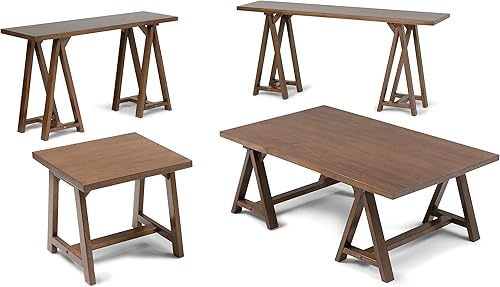 Miniatura 95 de SIMPLIHOME Sawhorse - Mesita de noche de madera maciza de 24 pulgadas de ancho, moderna, industrial, color gris envejecido, para sala de estar y