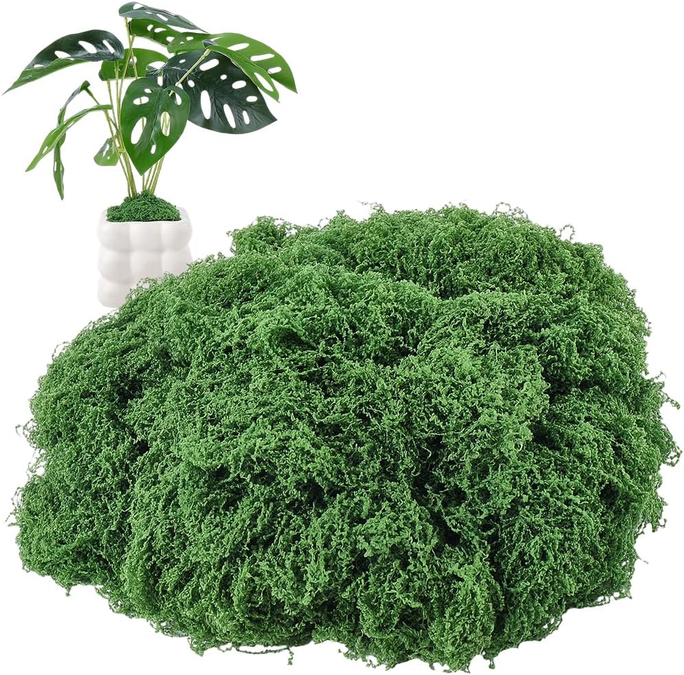 CREATCABIN Artificial Moss for Crafts 7OZ Faux Green Moss Polyester Potted Plants Floral Fairy Garden Table Centerpieces Decorative Lichen Model Making Wall Glass Container Home Indoor Decor