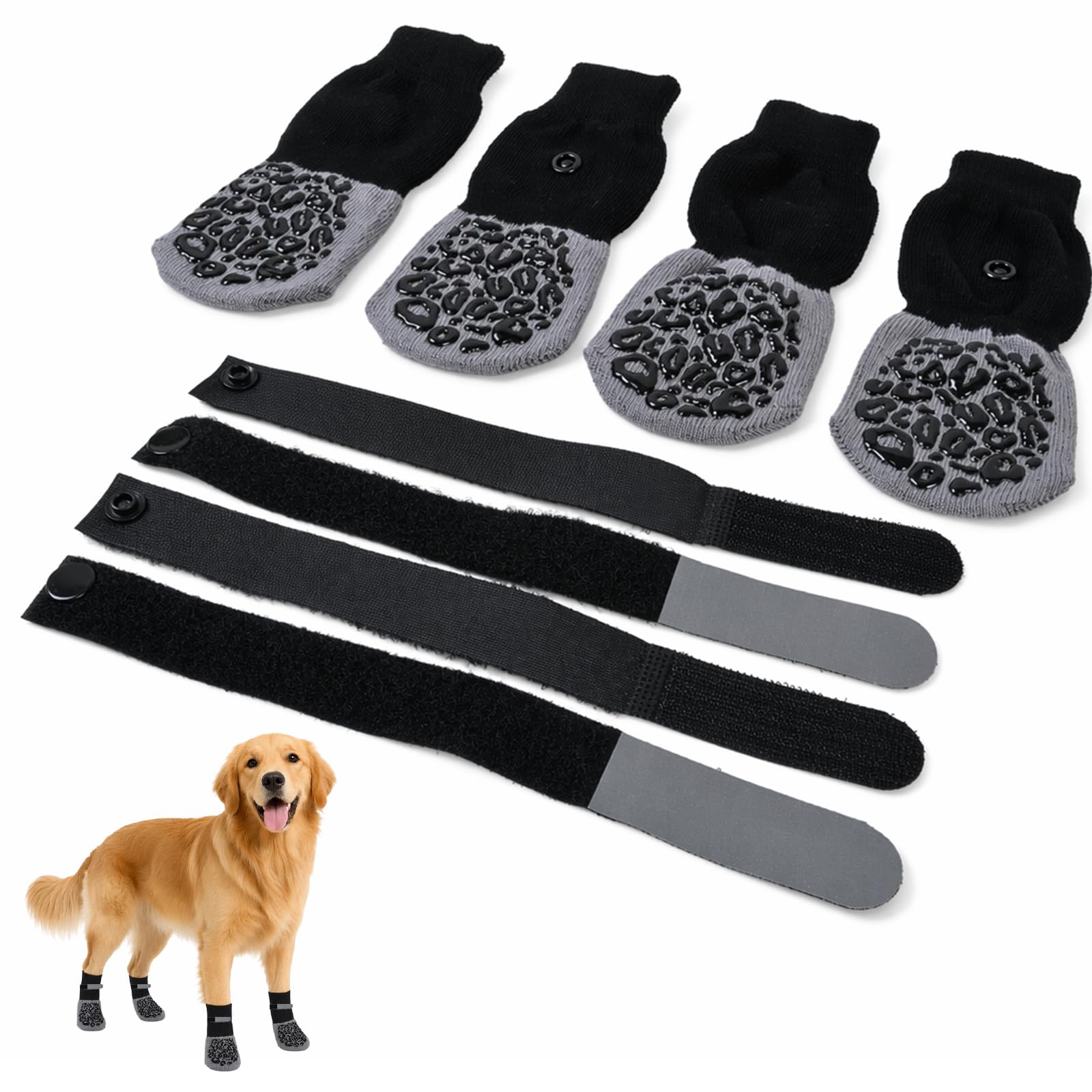 Kemay Dog Socks Stop Licking 2 Pairs, Anti Slip Dog Shoes with Grips & Adjustable Strap, Breathable Pet Paw Protectors for Hardwood Floor, Indoor Outdoor Use for Injured Paws