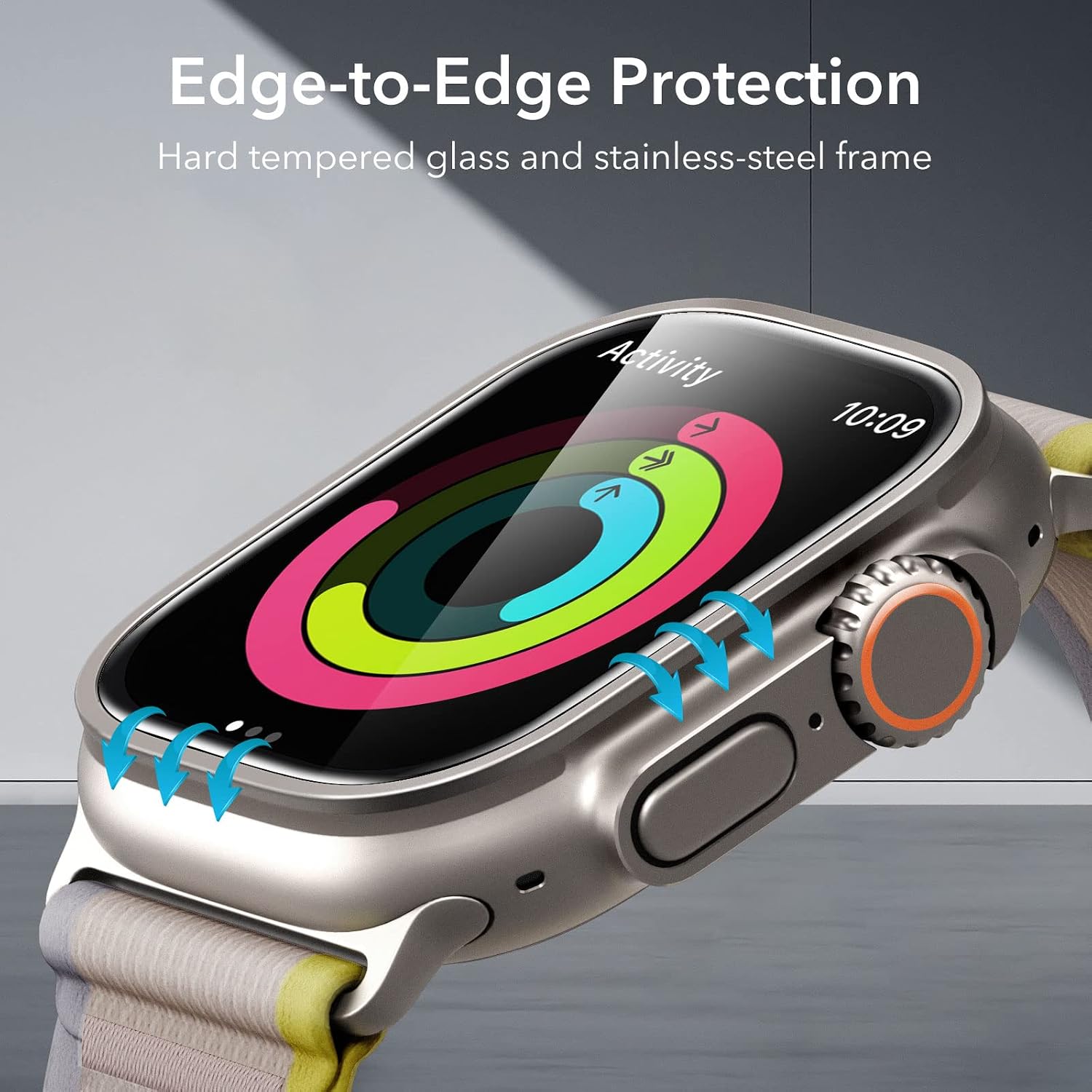 ESR 2 Pack Armorite Screen Protector for Apple Watch Ultra 3 /Ultra 2 /Ultra (49 mm), Military Grade Protection, Tempered Glass Film with Aluminum Alloy Frame, Keep Original, Titanium