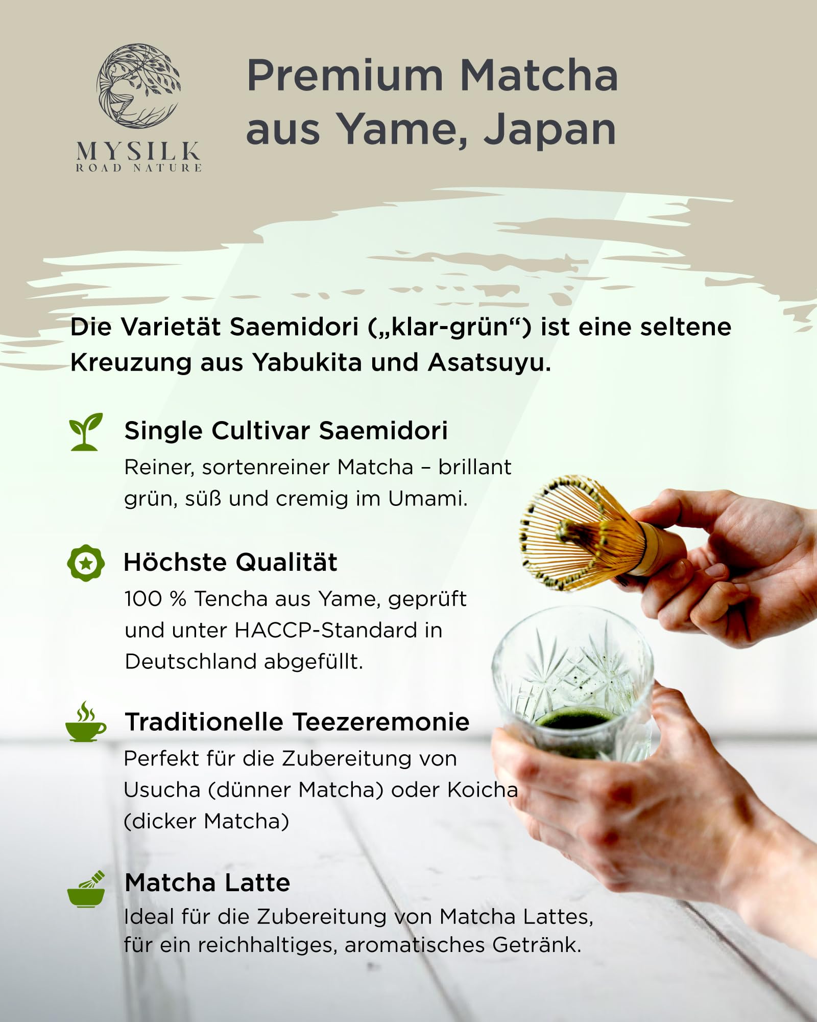 MySilkRoadNature Saemidori Matcha Pulver 90g aus Yame in Japan I Ceremonial Grade Single aus erster Ernte I Reines Matcha Tee Pulver für Matcha Latte & Tee Zeremonien