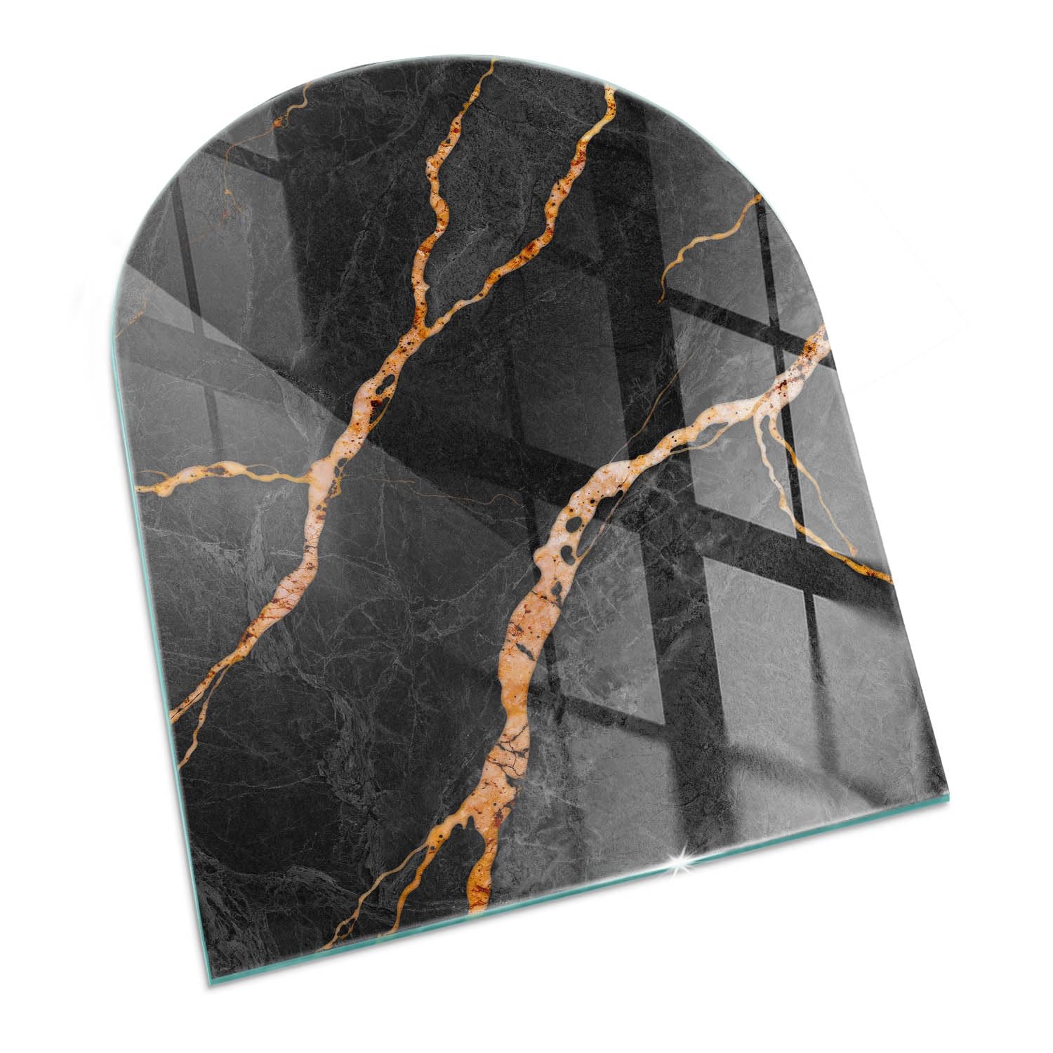 Funkenschutzplatte für Kamin 80x70 cm Dekorative Glasbodenplatte Glasboden Hitzeschutz Halbrund Schutzplatte Hartglas Elegantes Design Stilvollem Motiv - Eleganter Marmor mit Adern