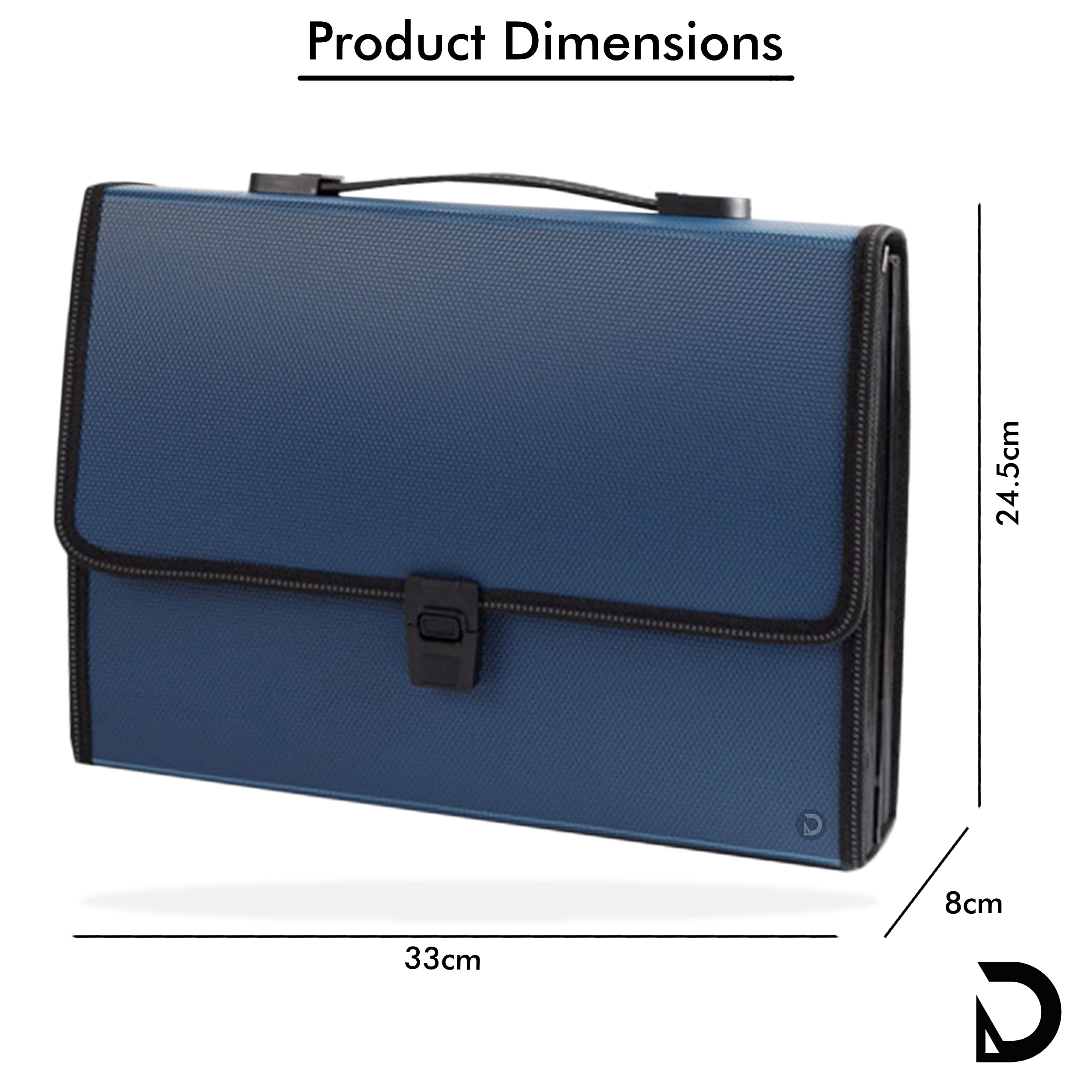 DaKos Cartella portadocumenti espandibile di alta qualità, cartella portadocumenti con impermeabile, formato A4, con 12 tasche con fibbia resistente e manico portatile, per ufficio (blu)