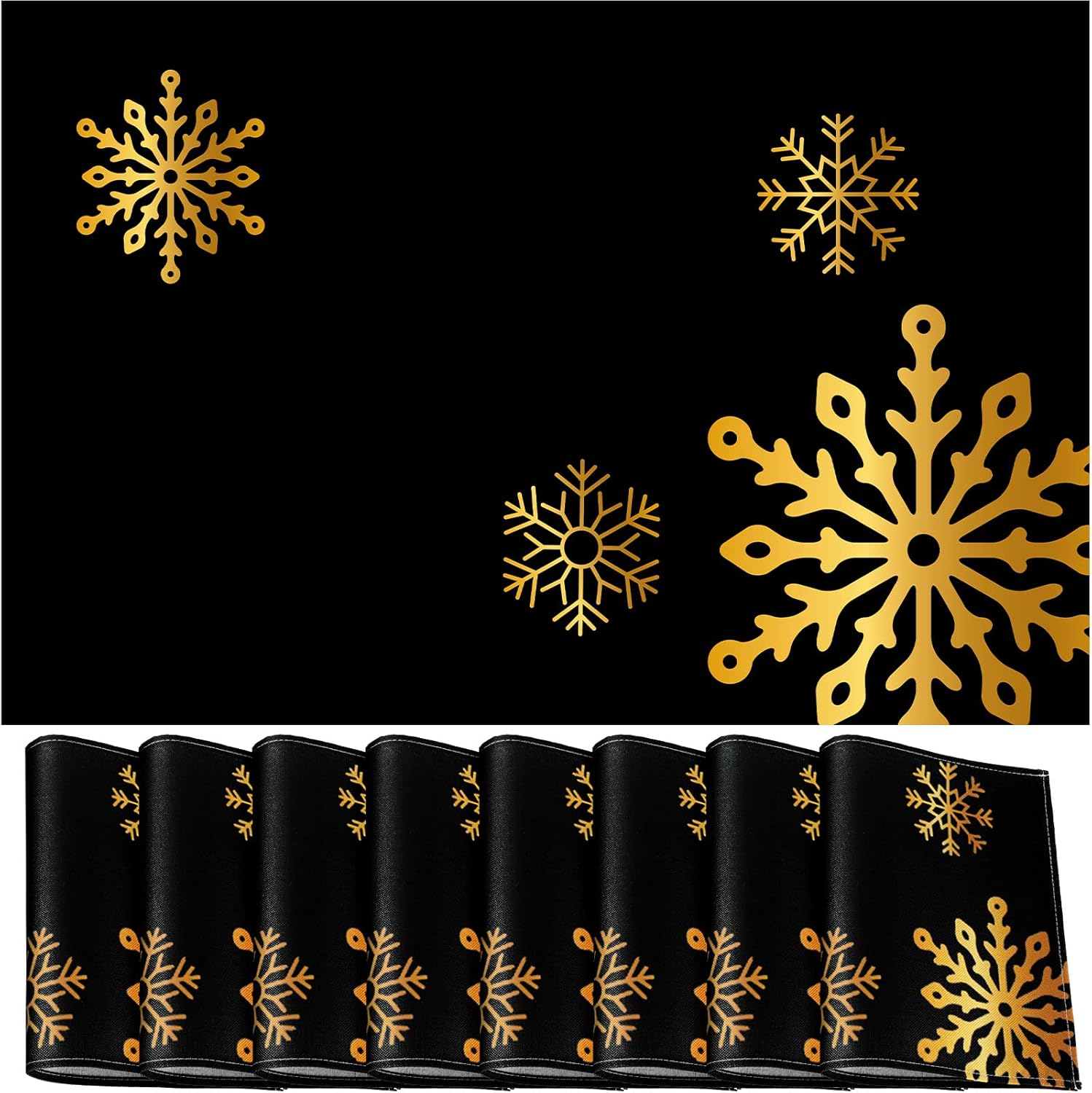 8 Pieces Black Christmas Placemats Snowflake Placemat Elegant Winter