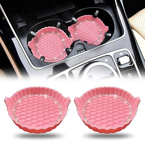 Portavasos para automóvil, antideslizantes, con diamantes de imitación de cristal, posavasos antideslizantes y duraderos, inserto universal para